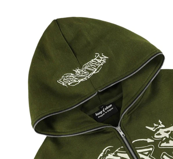 KEEP IT CLEAN "SIXT CIRCLE" FULL ZIP HOOD MOSS GREEN