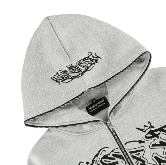 KEEP IT CLEAN "SIXT CIRCLE" FULL ZIP HOODIE GREY