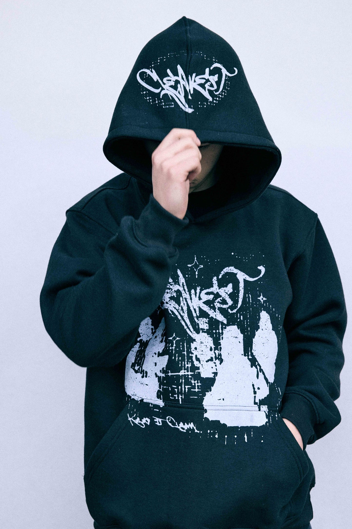 KEEP IT CLEAN - BLACK STATIC GRUNGE HOODIE