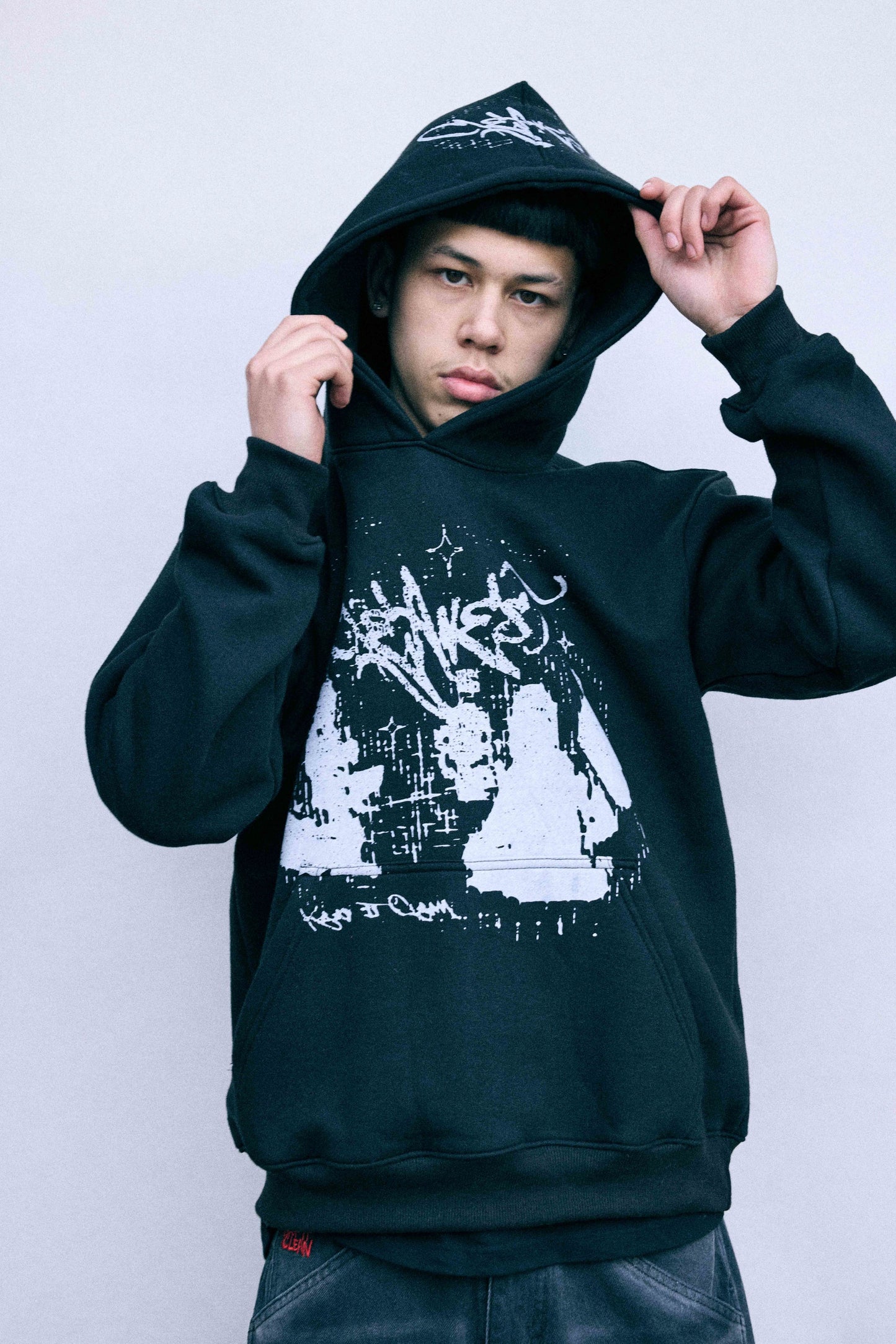 KEEP IT CLEAN - BLACK STATIC GRUNGE HOODIE