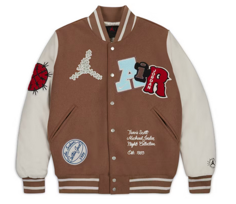 TRAVIS SCOTT x JORDAN VARSITY JACKET ANTIQUE BROWN