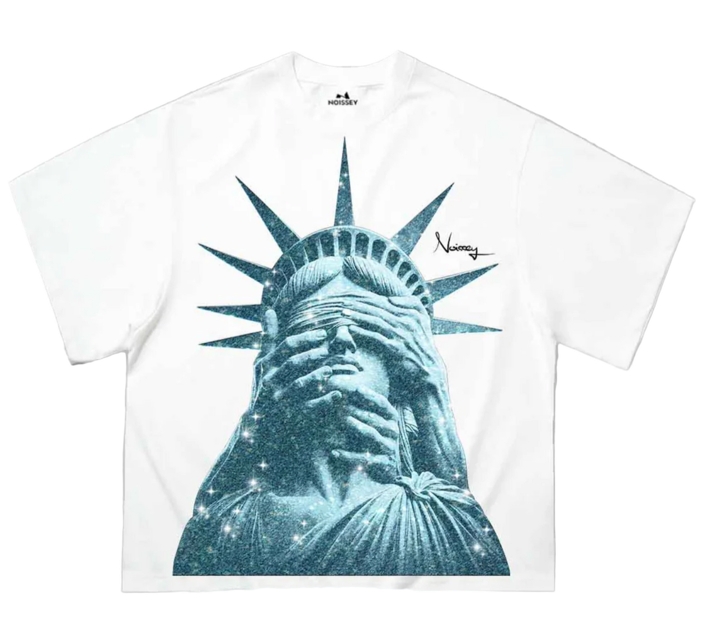 NOISSEY BOXY OVERSIZED T-SHIRT WITH GLITTERING STATUE OF LIBERTY PRINT