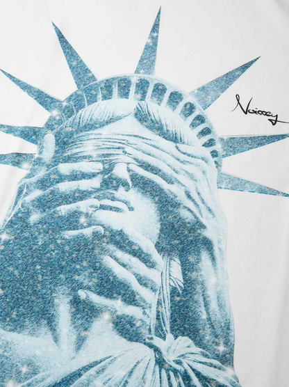 NOISSEY BOXY OVERSIZED T-SHIRT WITH GLITTERING STATUE OF LIBERTY PRINT