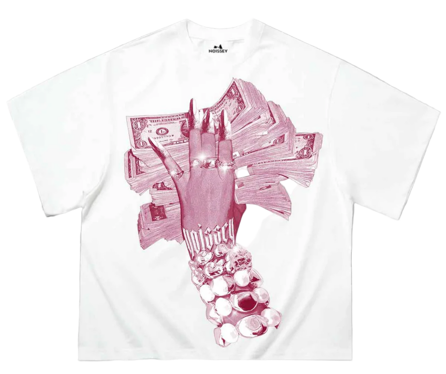 NOISSEY BOXY OVERSIZED T-SHIRT WITH MONEY-HOLDING NAIL ART HAND PRINT
