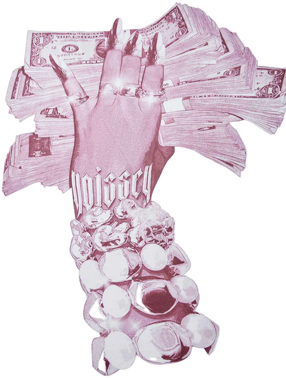 NOISSEY BOXY OVERSIZED T-SHIRT WITH MONEY-HOLDING NAIL ART HAND PRINT