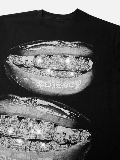 NOISSEY GLITTERING DIAMOND GRILLS PRINT T-SHIRT