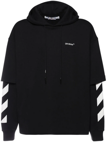 OFF WHITE DIAG DOUBLE LAYER HOODIE BLACK DRIP DROPS