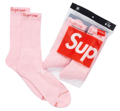 SUPREME HANES CREW SOCKS PINK (4-PACK)