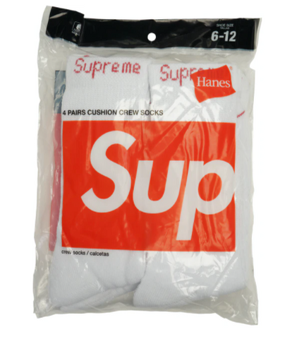 SUPREME HANES CREW SOCKS WHITE (4-PACK)